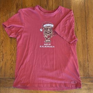 Life Is Good Red Short Sleeve Crusher Tee Vibrant Mele Kalikimaka design